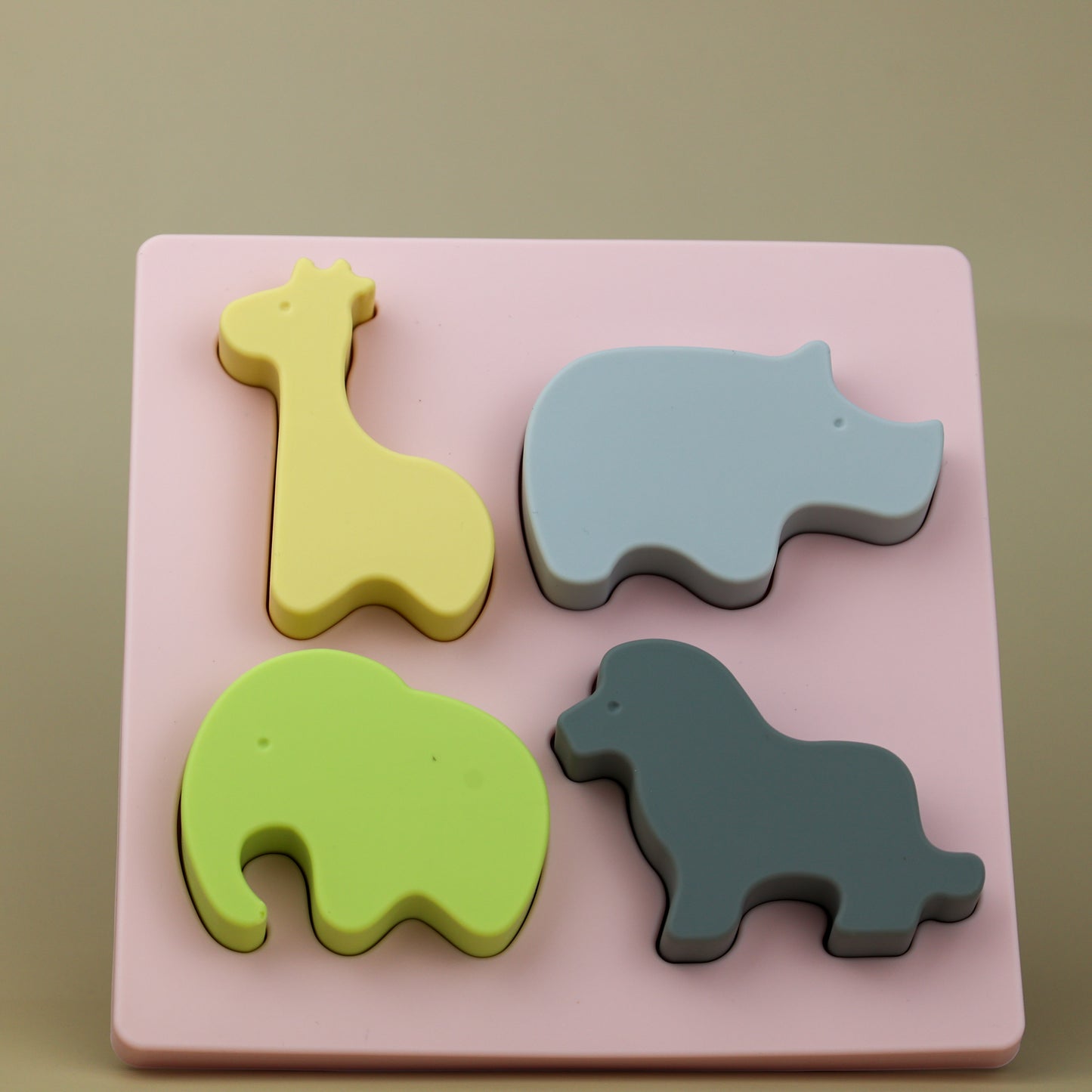Silicone Safari Shape Puzzle – Food-Grade Silicone Safari Animals & Base (4-Piece Set)