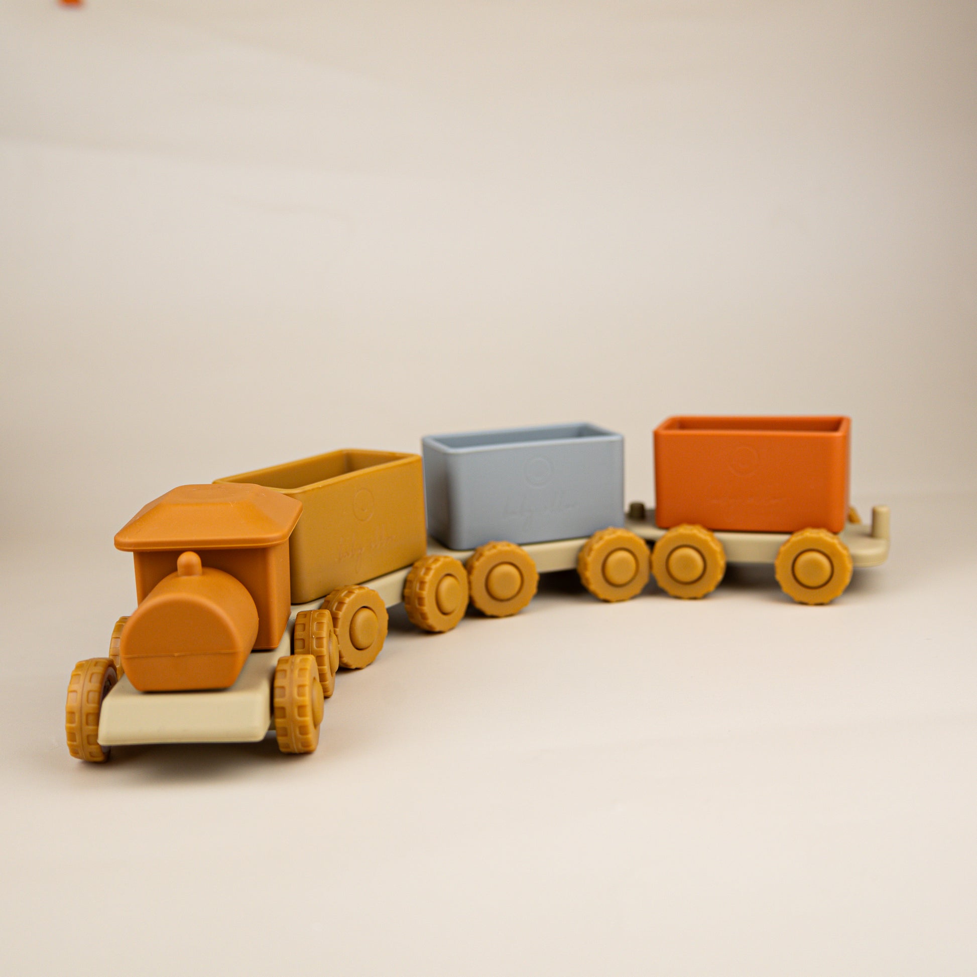 brown silicone train set with carriages toddler toy