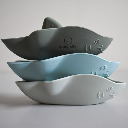 Silicone Shark Boats, Grey, Blue & Green